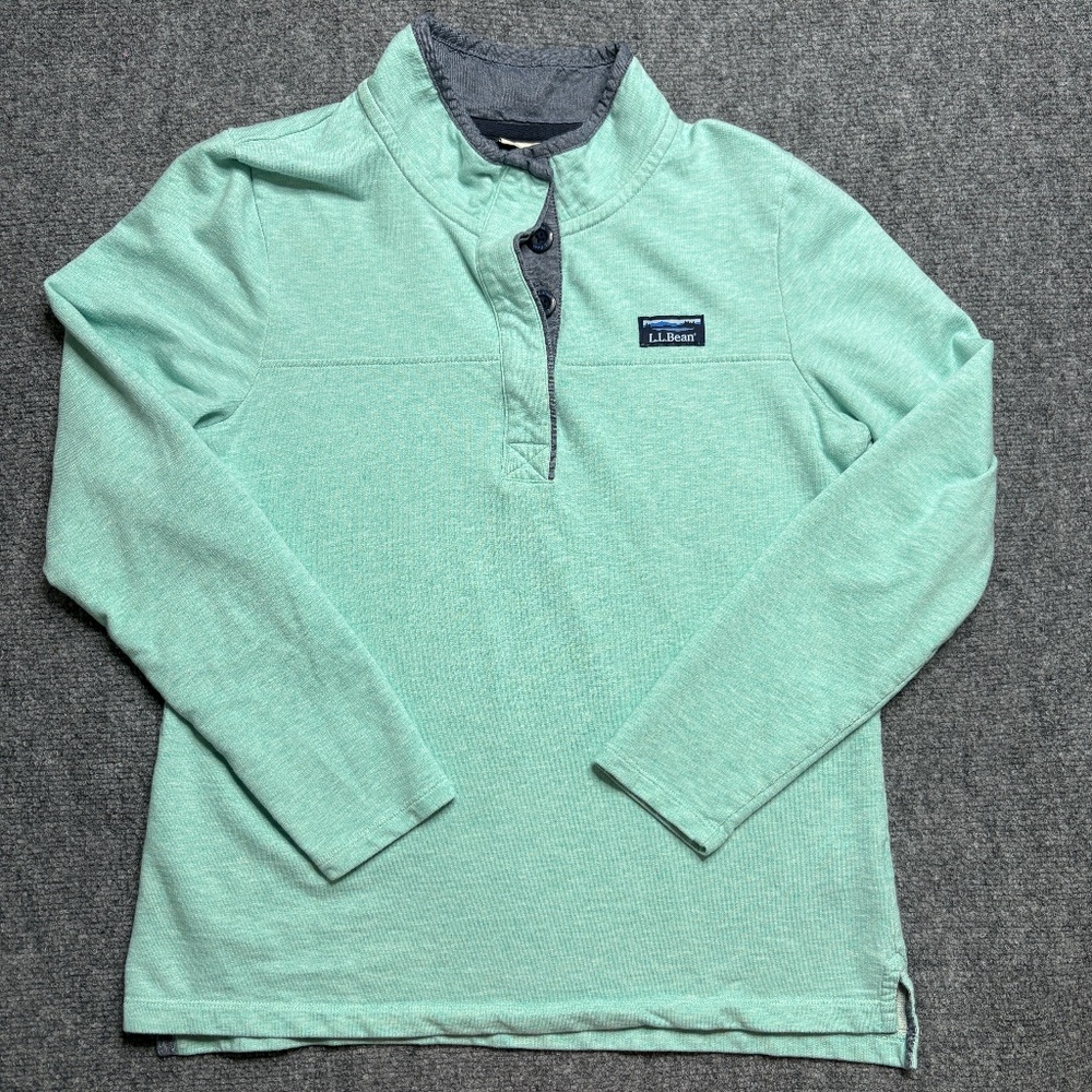 L.L. Bean Pullover Sweater Men Medium Green Rugby 1/4 Button Up Hiking 501541